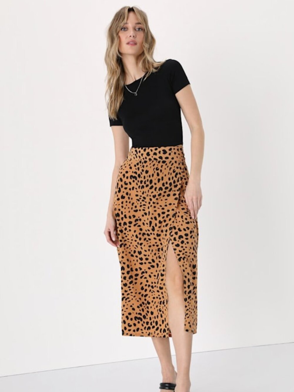 Lulus Statement-maker Tan Animal Print Wrap Midi Skirt Beige - Size S